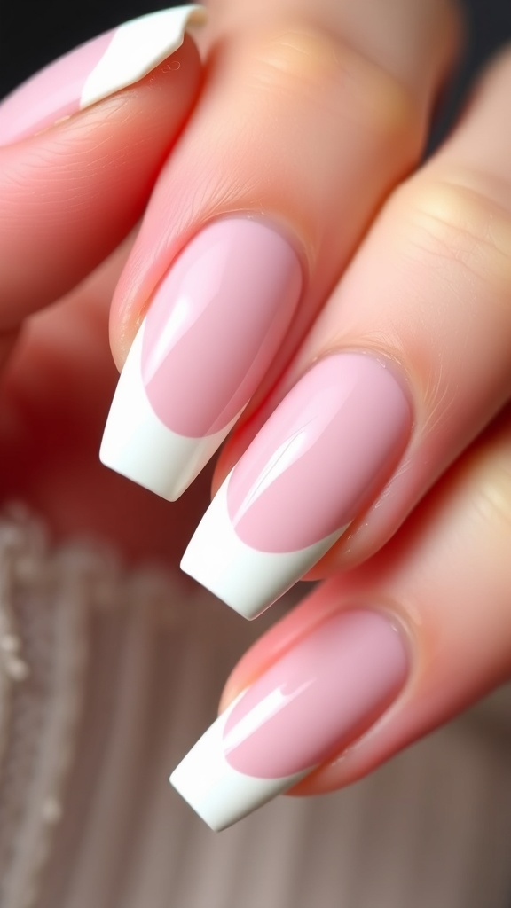 Duck nails with French tips, showcasing a vibrant base color and white tips.
